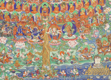Un thangka figurant l'arbre de refuge, Tibet ou N&eacute;pal, 19/20&egrave;me